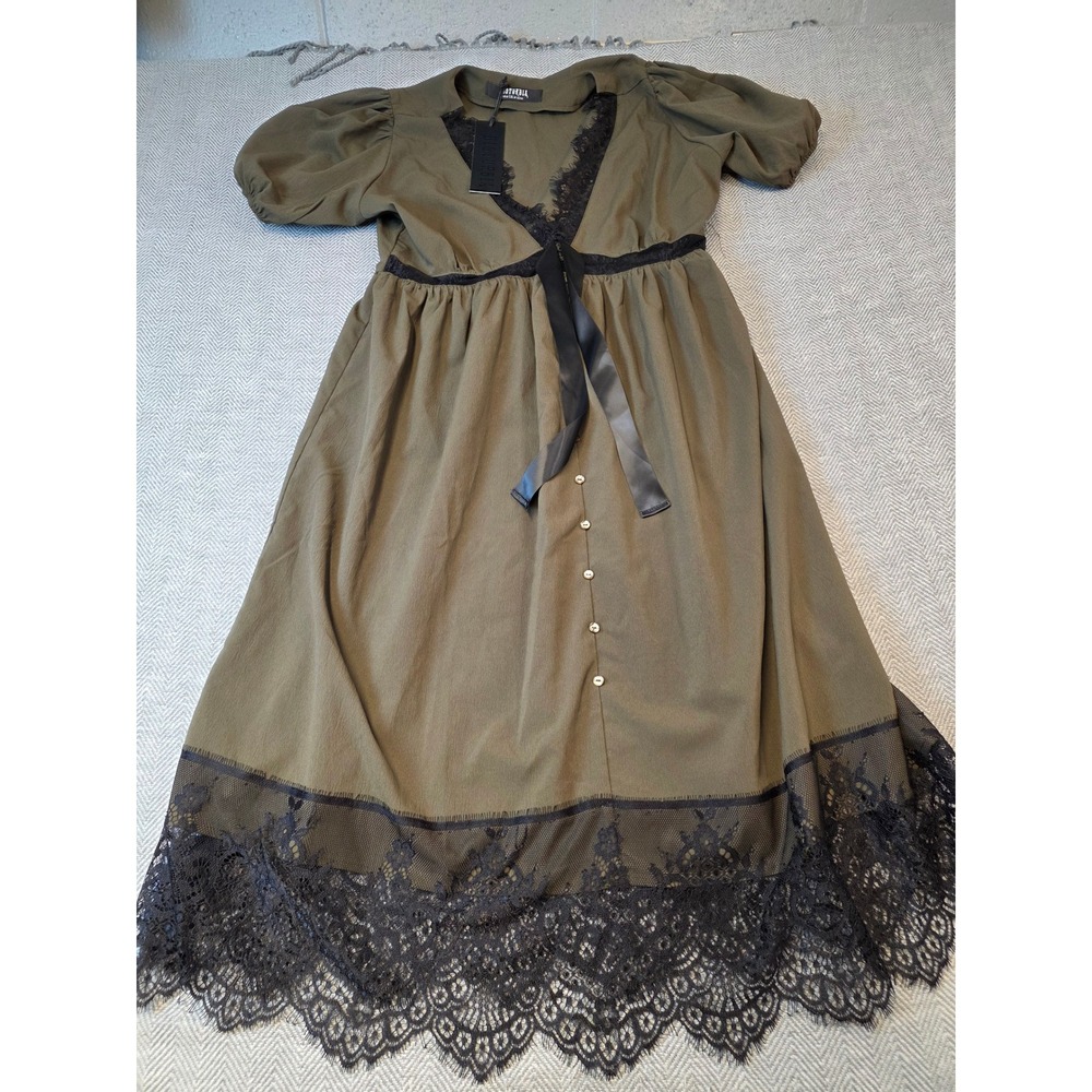 Disturbia Mortuary Midi Dress Women's 14 Tea Leaf Floral Lace Trim Button Up